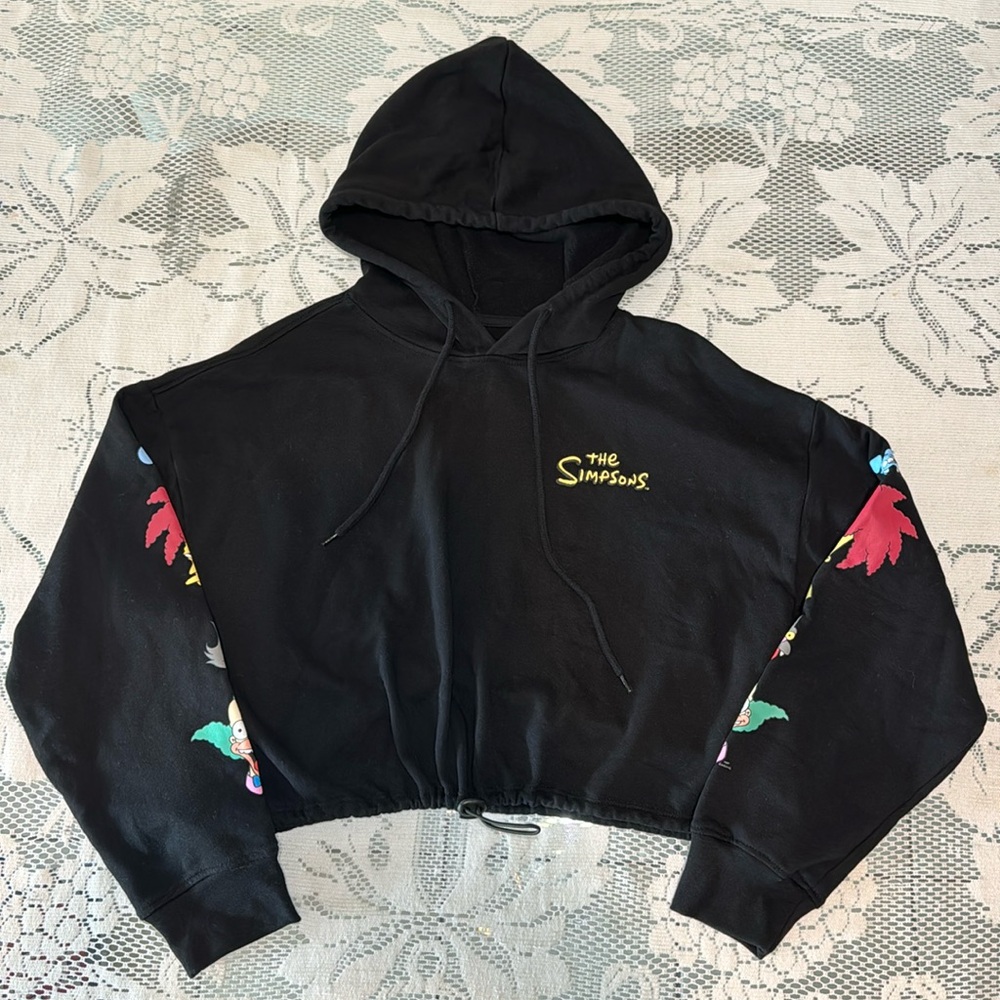 The Simpsons Size Large Crop Hoodie Krusty The Clown Itchy Scratchy Sideshow Bob